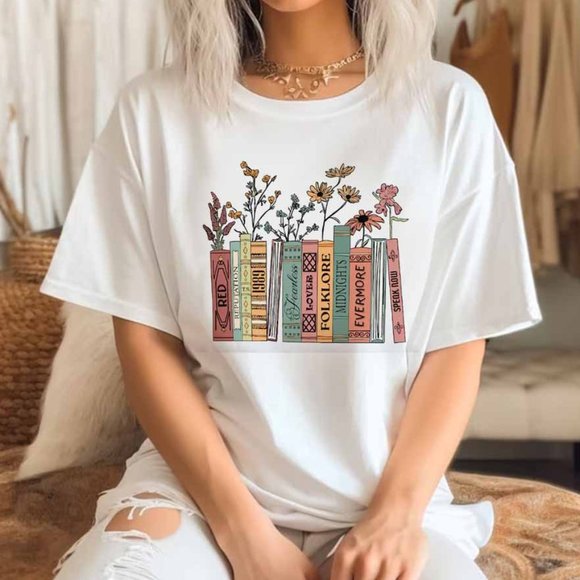 Albums As Books T-Shirt, Gift For Book Lovers, Reading Tee Shirt - Picture 1 of 4